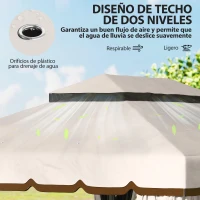 Outsunny Cenador de Jardín 4x3m Pabellón de Jardín Gazebo con Doble Techo 4 Cortinas y Mosquitera Marco de Aluminio UPF50+ Crema(m-4)
