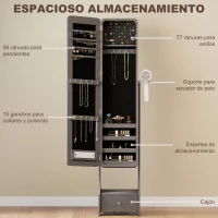 HOMCOM Espejo Joyero con Luces LED Armario Joyero con Espejo Entero de Ángulo Ajustable Cajón Luces Apagado Automático Gris(m-5)
