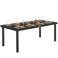 Outsunny Masă de Grădină cu Blat Textură Lemn 190x90 cm pentru 8 Persoane, Masă de Dining de Exterior Dreptunghiulară din Aluminiu și Plastic, pentru Terasă, Balcon, Negru(m-11)
