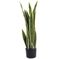 Outsunny Sanseveria Artificiale Pianta Finta Realistica con Vaso,  Ø15cm x 80cm, Verde e Giallo(m-10)