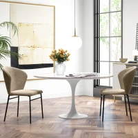 HOMCOM Lot de 2 chaises de salle à manger assise rembourrée en tissu aspect lin pieds en acier stable design moderne marron clair(m-10)