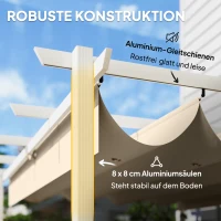 Outsunny Pergola 3 x 4 m Terrassenüberdachung mit Schiebedach, magnetische Verschlüsse, UV30+ Beige(m-5)