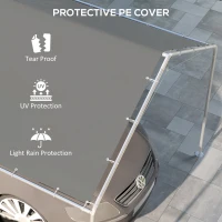 Outsunny Acoperiș Carport 10 x 20 ft, Husă de Schimb Rezistentă la UV cu Corzi Elastice, Gri Închis(m-6)