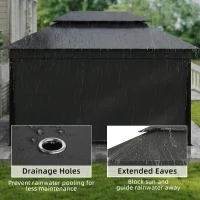 Outsunny Pavillon ca. 4x3m Wasserabweisend Stabil Winterfest Gartenpavillon mit Rollos Doppeldach Dachränder Metallrahmen(m-5)