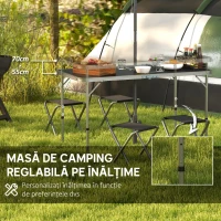Outsunny Set Masă de Camping Pliabilă cu 4 Scaune, Masă de Picnic Reglabilă pe Înălțime, 4 Bănci și Orificiu pentru Umbrelă, din Aluminiu, pentru Picnic, Mare, Grădină, Negru(m-5)