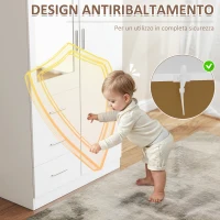 HOMCOM Armadio Moderno Guardaroba 2 Ante con Specchio e 3 Cassetti, Mensole Regolabili e Barra Appendiabiti, 80x50x180cm, Bianco(m-7)