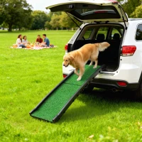 PawHut Rampa para Cães com Relva Artificial 155 cm Dobrável com Pega Ângulo Ajustável Verde(m-8)