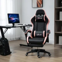 Vinsetto Chaise gaming fauteuil gaming ergonomique avec dossier inclinable à 135° et soutien lombaire, 65 x 65 x 121-129 cm rose(m-10)