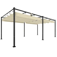 Outsunny Pérgola de Jardín 6x3 m con Techo Retráctil Protección UPF50+ Drenaje Cenador de Jardín para Patio Exterior Crema(m-1)
