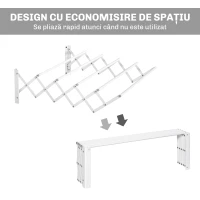 HOMCOM Uscător de Rufe Retractabil pentru Perete, Uscător Pliabil Economisitor de Spațiu din Metal pentru Interior și Exterior, 63,5x60x20 cm, Alb(m-5)