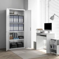HOMCOM Archivador con Llave Estantes Ajustable Armario Archivador Metálico para Oficina Estudio Salón 80x40x180 cm Blanco(m-9)