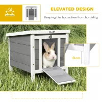 PawHut Wooden Rabbit Hutch Outdoor, Guinea Pig Hutch, Rabbit Hideaway, Cat House, Bunny Cage Small Animal House with Openable Roof, 51 x 42 x 43 cm, Grey(m-5)