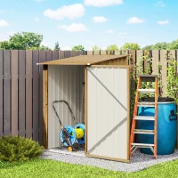 Outsunny Caseta de Jardín Metálica 0,92 m² 100x103x160 cm con 1 Puerta y Cerradura para Almacenamiento Herramientas Marrón Claro(m-9)