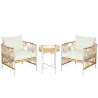 Outsunny Conjunto Jardín Exterior de 2 Sillas y Mesa de Ratán con Cojines Acolchados para Balcón Terraza Amarillo y Crema(m-1)