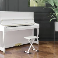HOMCOM Tabouret piano pliable, banc piano réglable en hauteur, siège rembourré en PU, 39 x 29 x 37-47 cm, blanc(m-10)