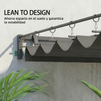 Outsunny Pérgola de Pared de Jardín 3x3 m con Techo Retráctil Protección UPF30+ Drenaje Cenador de Jardín para Exterior Gris(m-4)