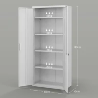 HOMCOM Archivador con Llave Estantes Ajustable Armario Archivador Metálico para Oficina Estudio Salón 80x40x180 cm Blanco(m-3)