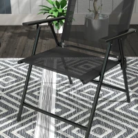 Outsunny Set de Exterior din 3 Piese cu Masă cu Blat din Sticlă și 2 Scaune Pliabile din Plasă, Ф45x50 cm, Gri Deschis(m-8)