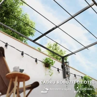 Outsunny Pergolă 3 x 4m Montată pe Perete, Pergolă Metalică cu Acoperiș Retractabil pentru Grătar, Grădină, Terasă, Deck(m-7)