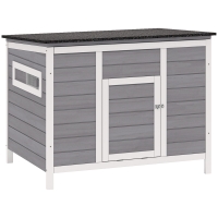 PawHut Abrigo para Patos Resistente ao Tempo Casa para Patos em Madeira com Piso Removível Janelas de Correr Telhado de Asfalto Rebatível 93x70x72 cm Cinza