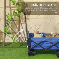 Outsunny Trolley de 62L pentru Festivaluri pe Roți, Cărucior de Grădină Pliabil, Wagon Compact cu Capacitate 120kg, Mâner Reglabil și Geantă pentru Plajă, Camping, Festivaluri, Albastru(m-8)