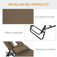 Outsunny Tumbona Plegable con Respaldo Regulable 4 Posiciones con Orificio de Lectura Almohada Tela Oxford 190x56x28 cm Marrón(m-6)