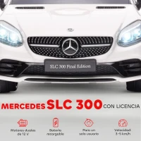 AIYAPLAY Coche Eléctrico Mercedes SLC 300 12V para Niños de 3-6 Años con Mando a Distancia Faros LED Bocina 107x62,5x44 cm Blanco(m-4)