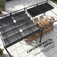 Outsunny Pérgola de Jardín 6x3 m con Techo Retráctil Protección UPF50+ Drenaje Cenador de Jardín para Patio Exterior Gris Oscuro(m-5)