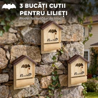 PawHut Set de 3 Căsuțe pentru Lilieci din Lemn de Brad, Adăpost pentru Lilieci pentru Grădină și Exterior, Ușor de Montat, 21.5x11.5x34 cm(m-4)