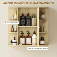 HOMCOM Armario de Baño con Espejo Armario de Pared con Estantes Abiertos 66x17x63 cm Natural(m-4)