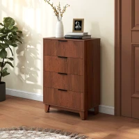 HOMCOM Commode 4 tiroirs meuble de rangement vintage avec poignées en métal, 60 x 36 x 90 cm, effet bois marron(m-9)