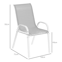 Outsunny Lot de 4 chaises de jardin, chaises empilables, dossier haut incliné, tissu en maille respirante, cadre en acier, gris(m-3)