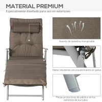 Outsunny Tumbona Plegable de Jardín con Respaldo Ajustable en 7 Posiciones Cojín Cuerpo Entero y Cabeza 137x63,5x100,5 cm Marrón(m-7)