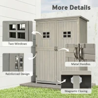 Outsunny Wooden Garden Shed with Two Windows, Tool Storage Cabinet, Outdoor Double Door Organizer 127.5L x 50W x 164H cm, Grey(m-6)