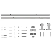 HOMCOM 152CM Kit feronerie ușă culisantă tip hambar, șină pentru ușă lățime 76 cm, grosime 30 mm, argintiu(m-7)