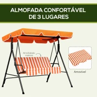 Outsunny Baloiço de Jardim Exterior de 3 Lugares com Toldo Ajustável e Estrutura de Aço 172x110x153 cm Laranja(m-7)