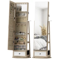 HOMCOM Espelho de Pé Giratório 360° com Espelho com Interior Iluminado Organizador de Jóias com Prateleiras e Gavetas 56x56x164 cm Madeira(m-10)