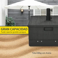 Outsunny Base para Sombrilla Exterior 3 en 1 Mesa Auxiliar Macetero con Drenaje Soporte de Parasol Rellenable Arena 80 kg Negro(m-6)