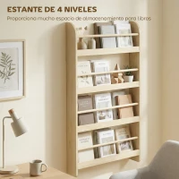 HOMCOM Estantería de Pared de Libros con 4 Estantes Librería Infantil para Hogar Oficina Carga 30kg 59x12x113cm Natural(m-5)