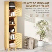 HOMCOM Armoire salle de bain, meuble de rangement colonne, portes en bambou, étagères réglables, 32x30x170cm, bois naturel(m-4)