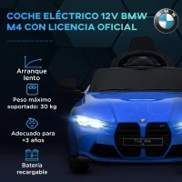AIYAPLAY Coche de Batería para Niños 12V BMW M4 con Mando a Distancia Faros Bocina Música Velocidad 3-5 km/h Azul(m-4)