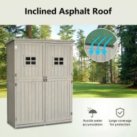 Outsunny Wooden Garden Shed with Two Windows, Tool Storage Cabinet, Outdoor Double Door Organizer 127.5L x 50W x 164H cm, Grey(m-4)