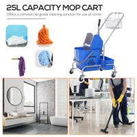 HOMCOM Wózek do sprzątania 25L z 4 kółkami, wiadro do mopa(m-5)