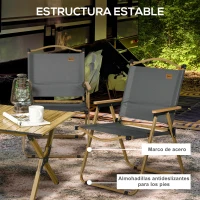 Outsunny Set 2 Sillas de Jardín Plegables con Reposabrazos Sillas para Camping y Playa en Tela Oxford 54x59x78 cm Gris Oscuro(m-7)