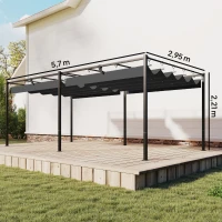 Outsunny Pérgola de Jardín 6x3 m con Techo Retráctil Protección UPF50+ Drenaje Cenador de Jardín para Patio Exterior Gris Oscuro(m-3)