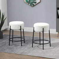 HOMCOM Lot de 2 tabourets de bar avec repose-pieds acier et revêtement effet laine bouclée hauteur 62 cm blanc et noir(m-10)