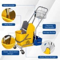 HOMCOM Wózek sprzątający, wózek na mopa, pojemność 25 L, 4 kółka, tworzywo sztuczne, żółty(m-6)