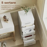 HOMCOM Comodă Slim cu 5 Sertare, Comodă Modernă pentru Baie, Dormitor sau Bucătărie, 30x30x95 cm, Alb(m-4)