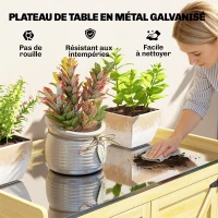 Outsunny Armoire de jardin, armoire extérieure de rangement en bois, plan de travail en métal galvanisé, 71,5x39x95cm, naturel(m-5)