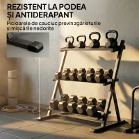 SPORTNOW Suport pentru Greutăți cu 3 Nivele, Reglabil pentru Gantere și Kettlebell-uri, Economisire de Spațiu pentru Sala de Acasă, Capacitate 200 KG(m-7)